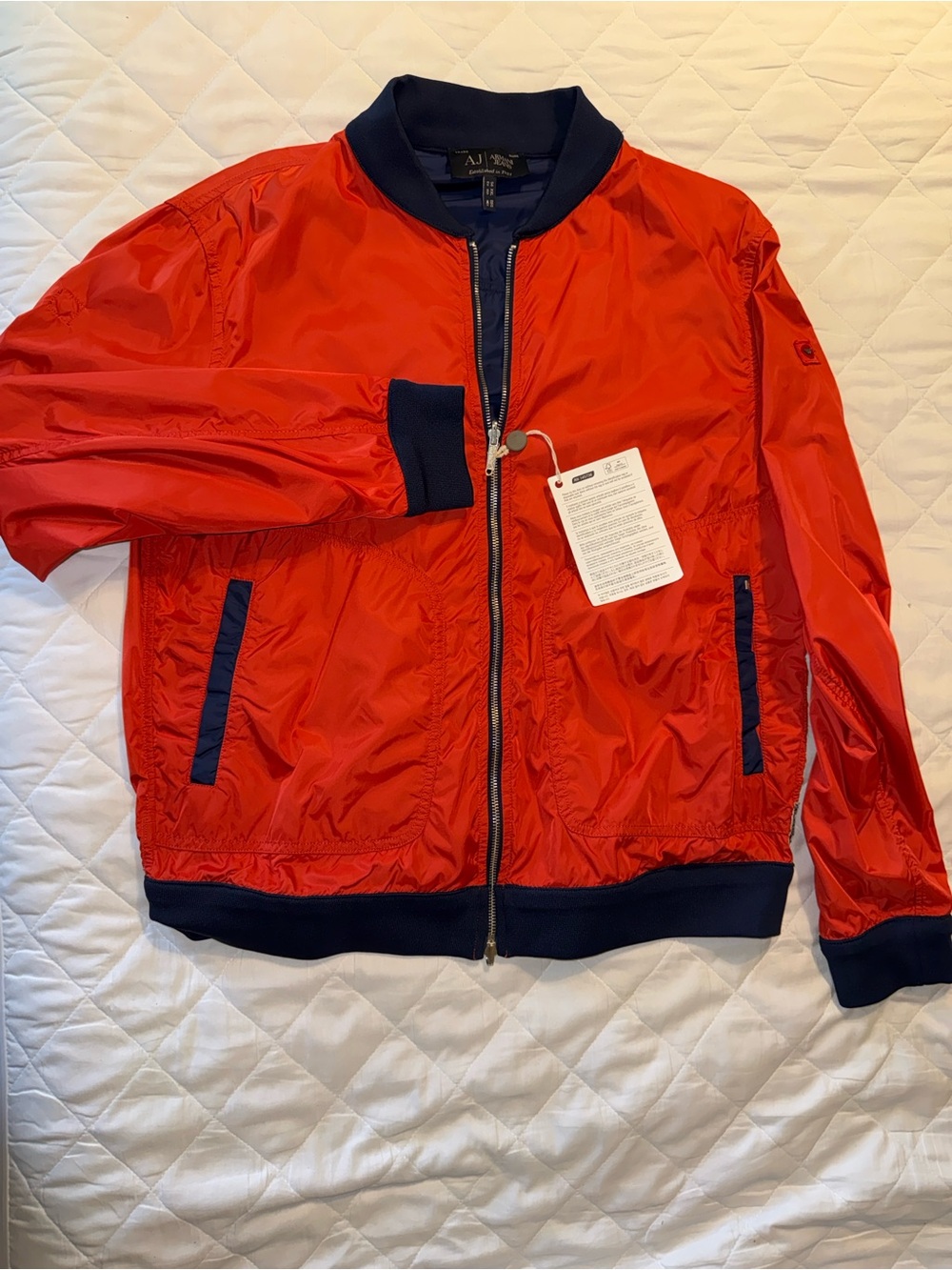 Armani Jeans Red Bomber Jacket with Navy Accents